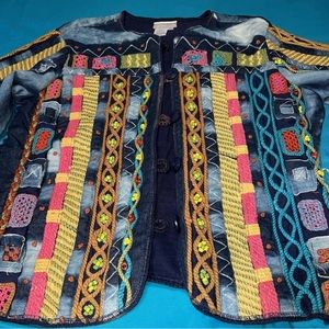 COLDWATER CREEK BohemianRetro All Over Embroidered DenimJacket Size Medium M
